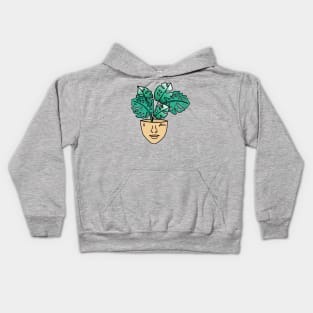 Monstera Plant Person with Face Tattoos Kids Hoodie